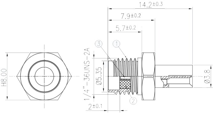 Mechanical Drawing - Taoglas SMAFST.TS9M.TG SMA(F) to TS9(M) Straight Adapter