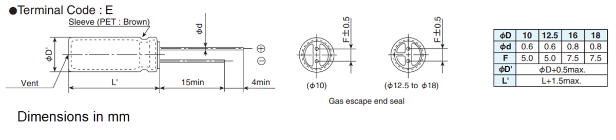 Mechanical Drawing - Chemi-Con KYC Aluminum Electrolytic Capacitors