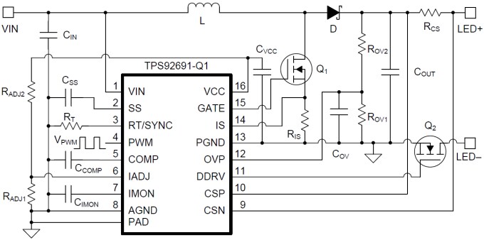 Typical Boost LED Driver Application Schematic