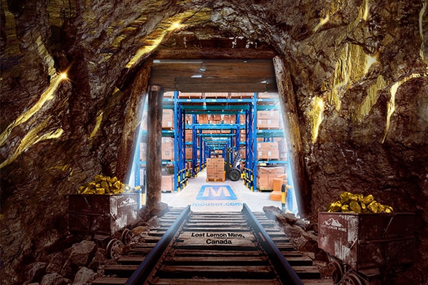 Mouser warehouse visible beyond gate of the Lost Lemon Mine